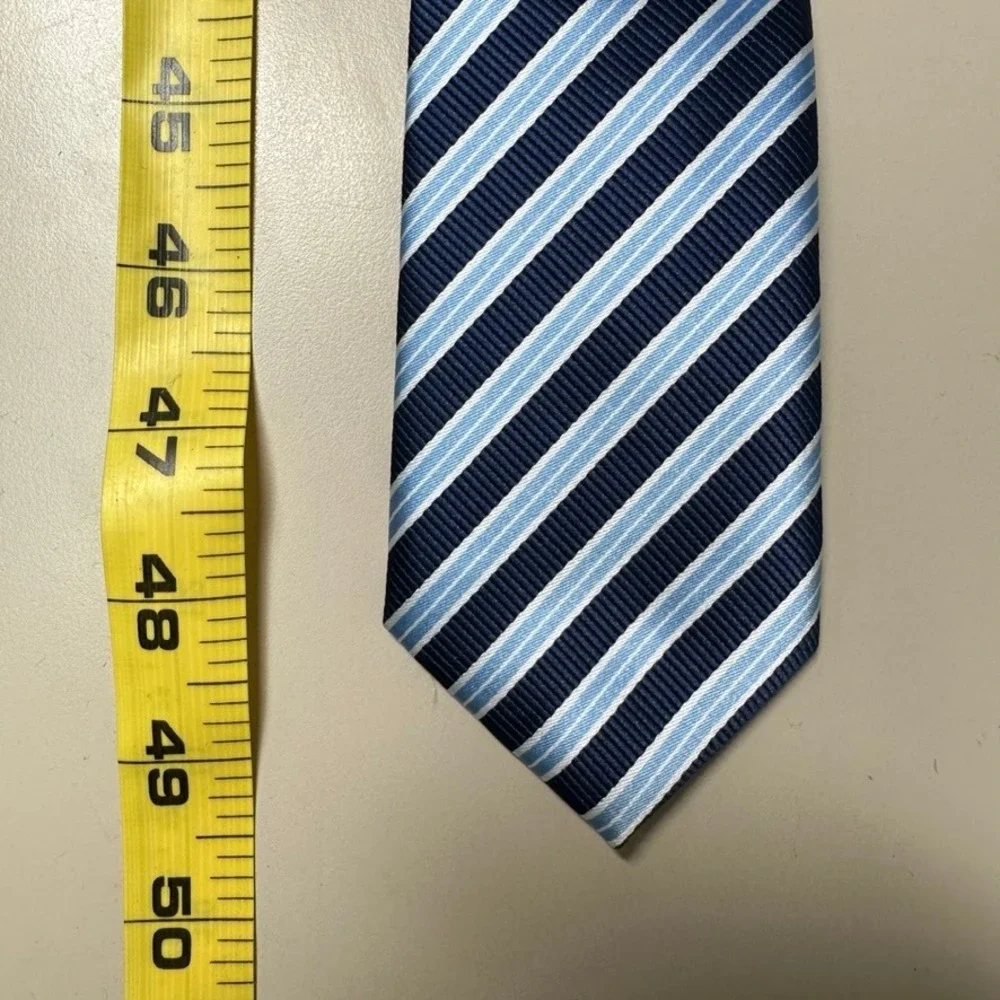 Dockers Mens Necktie Navy Blue Light Blue White Diagonal Striped Polyester Tie